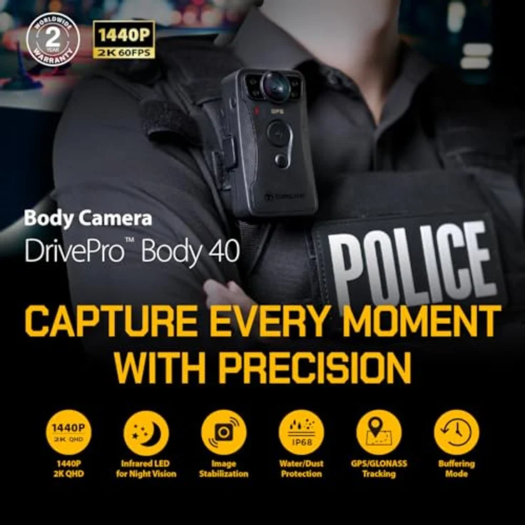 Transcend DrivePro Body 40, 128GB 2K QHD Bodycam mit WLAN, Bluetooth, GPS, spritzwassergeschützt, Schwarz – Bild 3