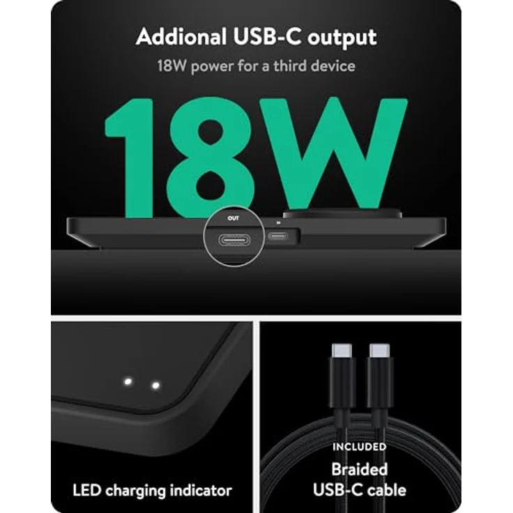 Mous Dual-Ladestation, Qi2 bis zu 15 W Schnellladung, MagSafe-kompatibel, USB-C, Mattschwarz – Bild 4