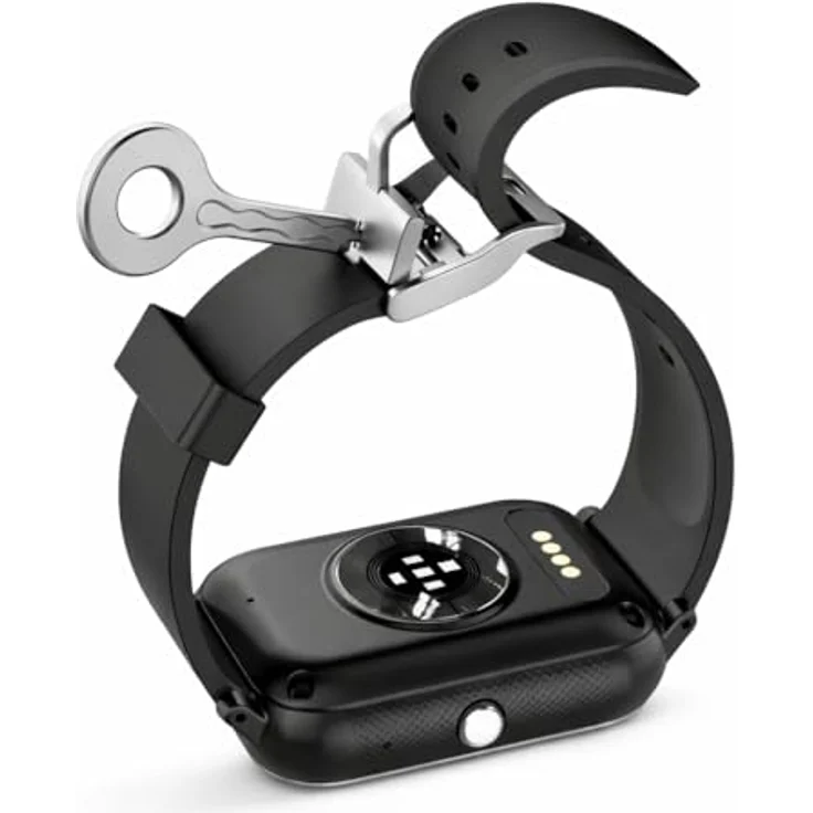 NikuTRAX Uhrenarmband DSA-16, abschließbares Silikonarmband in Schwarz mit Sicherheitsverschluss und 2 Schlüsseln – Bild 2