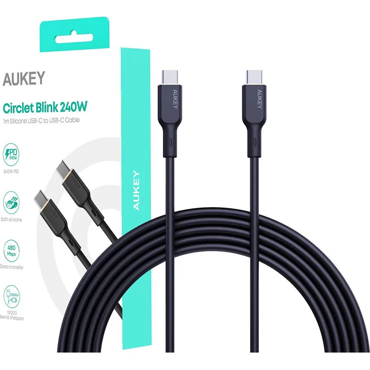 AUKEY CB-SCC241 USB-C Power Delivery PD 240W 5A 20V, 1m Nylon Kabel, Schwarz