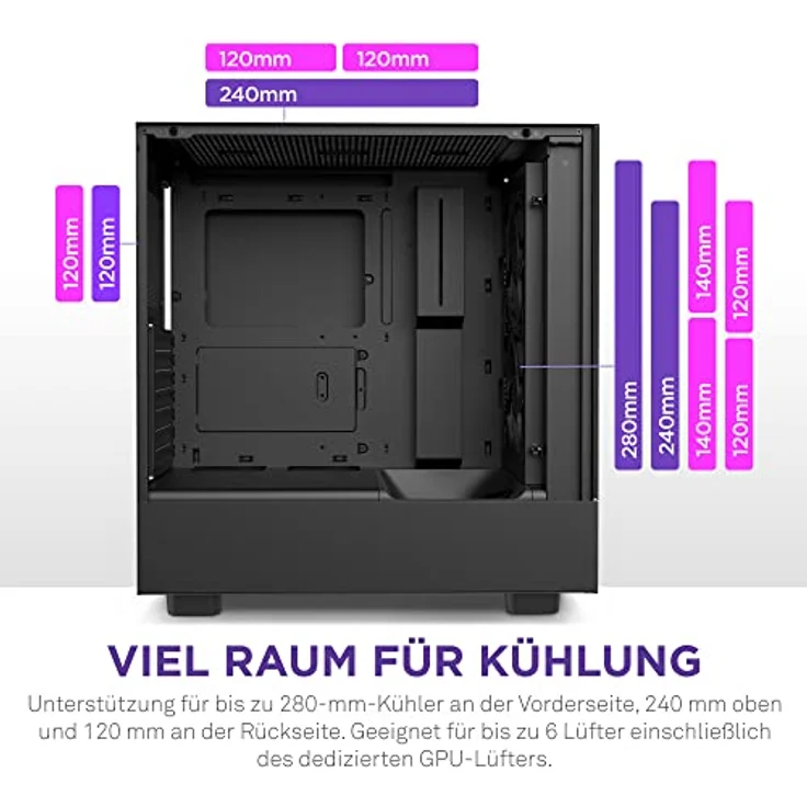 Nzxt H5 Flow - CC-H51FB-01 - Premium ATX Mid-Tower PC Gaming Gehäuse - Airflow Mesh Front - Seitenteil aus gehärtetem Glas - Extra GPU Lüfter - Wasserkühlung Ready - USB C - Schwarz – Bild 2