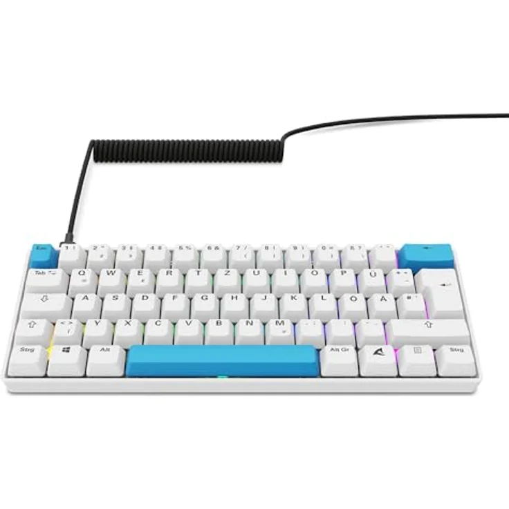 Sharkoon Skiller SGK50 S4 Gen2 PBT, Gaming-Tastatur mit Gateron G-Pro Yellow Schaltern, 60% DE-Layout, weiß, abnehmbares USB-C Spiralkabel – Bild 3