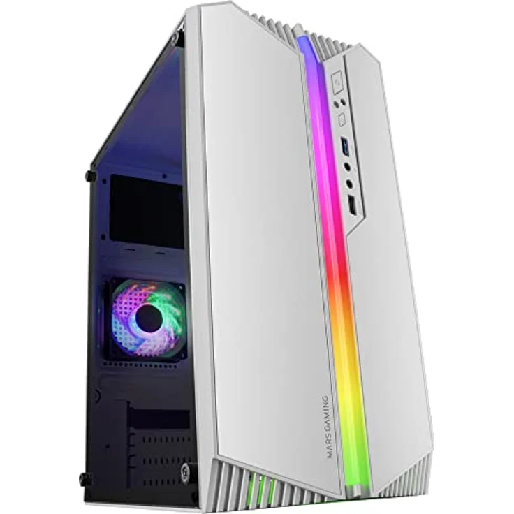Mars Gaming MC-S1, Micro-ATX Gehäuse mit ARGB-Beleuchtung, kompakt, weiß, mit Seitenfenster – Bild 1
