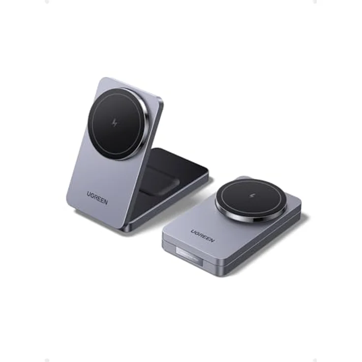 UGREEN MagFlow magnetische 2 in 1 Ladestation für iPhone, kompatibel mit MagSafe, faltbares Wireless Charger für iPhone 16/16 Pro/16 Pro Max/14/13/12, AirPods - Schwarz – Bild 1