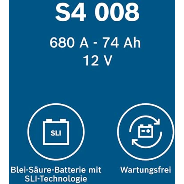 Bosch S4 008 Autobatterie 12V, 74Ah, 680A, wartungsfrei, kompakte Maße 278 x 175 x 190 mm – Bild 3