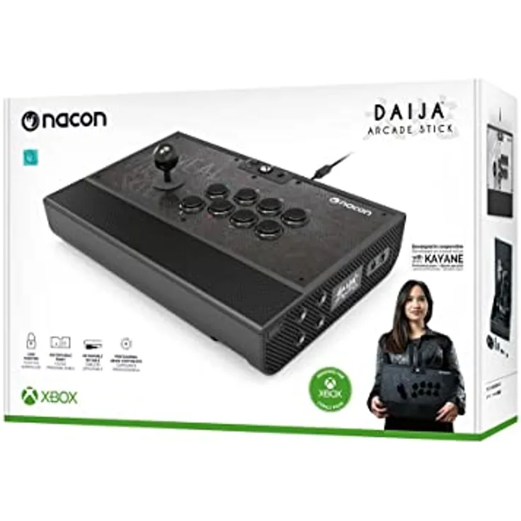 Nacon Gaming Daija Arcade Stick, professioneller Gaming Controller für Xbox und PC, Schwarz, anpassbar mit strukturierter Handballenauflage und Tastenverriegelung
