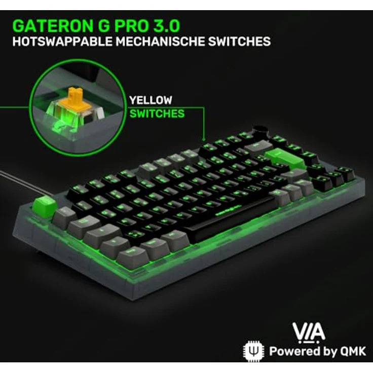 nerdytec CYKEY - Mechanische Gaming Tastatur mit RGB-Beleuchtung, kabelgebundenes TKL-Keyboard mit Hot-Swappable Switches und Multi-Control Knob, 75% Design, für PC/Laptop Windows/Mac, mit QMK/VIA – Bild 2