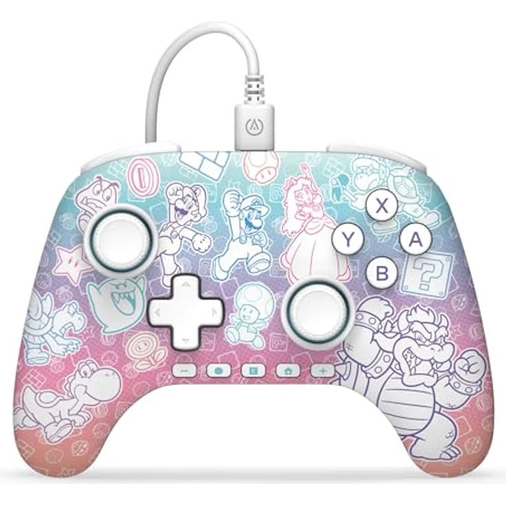 PowerA NSW2 Controller Advantage, kabelgebundener Gaming Controller im Mushroom Kingdom Design, Mehrfarbig, 3 m USB-Kabel, 2 programmierbare Tasten, 3,5-mm-Stereo-Klinke – Bild 1
