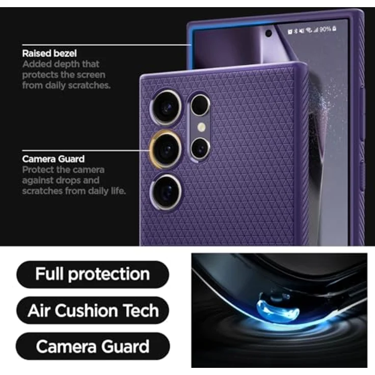 Spigen Liquid Air Hülle Kompatibel mit Samsung Galaxy S24 Ultra -Dunkellila Gemustertes TPU, Air Cushion Technologie, Spider Web Stoßabsorbieren, Schutzrand für Display und Kamera, Maßgeschneidert für Anschlüsse – Bild 5