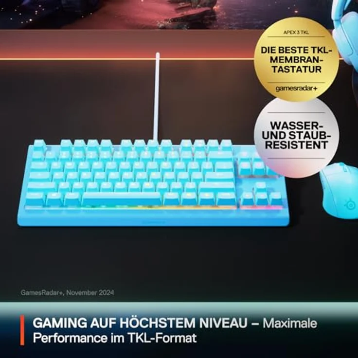SteelSeries Apex 3 TKL, Kompakte Gaming-Tastatur mit flüsterleisen mechanischen Tasten, anpassbarer RGB-Beleuchtung und Multimedia-Steuerung – Bild 2