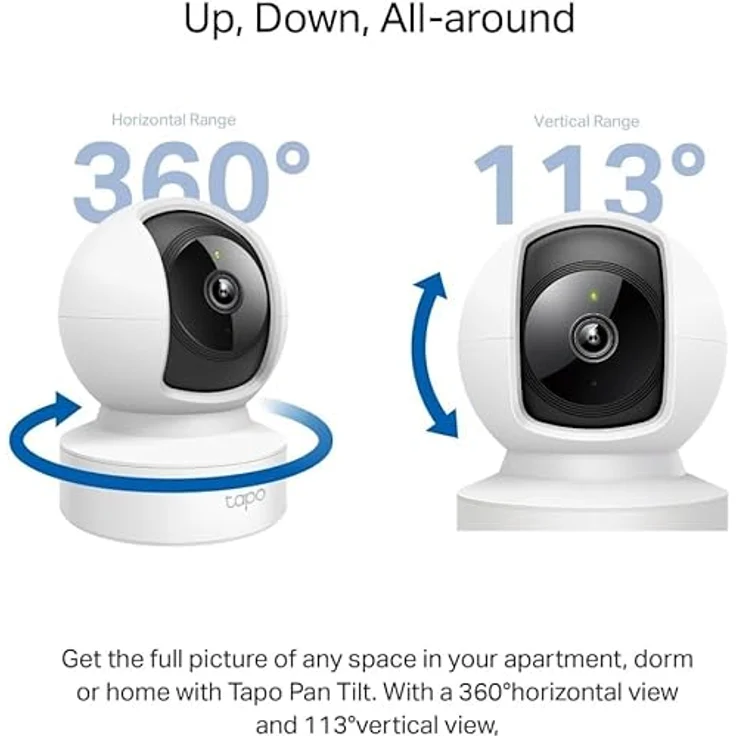 Tapo TP-Link C212 360° WLAN Überwachungskamera, Ethernet/Wi-Fi-Anschluss,2K Auflösung, Bewegungsverfolgung, Nachtsicht, Zwei-Wege-Audio, kompatibel mit Alexa und Google Assistant, für Babys/Haustiere – Bild 3