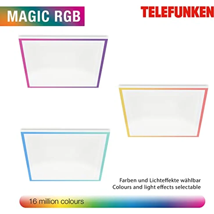 TELEFUNKEN LED Deckenleuchte RGBIC Magic, Dimmbar, Farbwechsel, Fernbedienung, Nachtlicht, 470x470x70 mm (LxBxH), Weiß – Bild 5