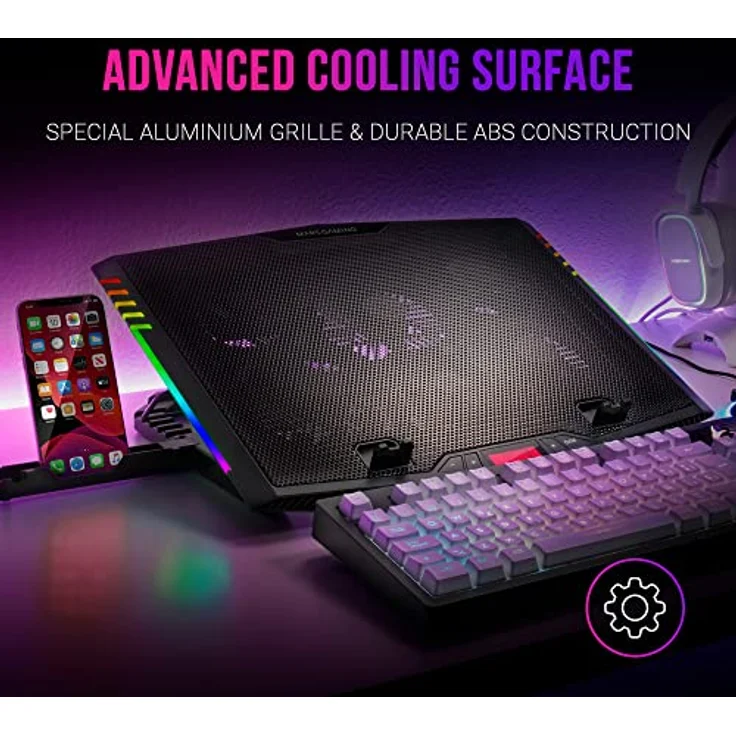 MARSGAMING MNBC5, XL Cooling Base & Stand ARGB, 6 Fans, Smartphone Holder – Bild 2