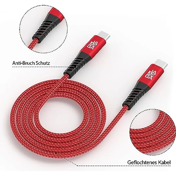 JAMEGA - USB Typ C Kabel Rot 2m | Fast Charge Sync für iPhone 15 Pro Max iPad Pro Air Samsung Macbook Tablets Huawei uvm. – Bild 3