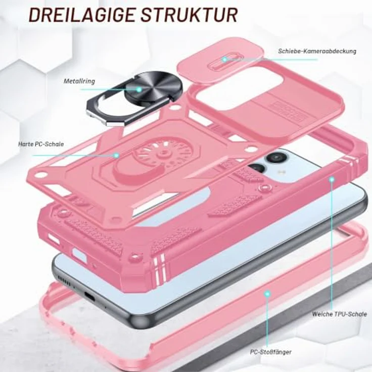 LeYi Hülle für Samsung Galaxy A54 5G, Kamera Schieber Schutzhülle mit militärischem Schutz, rosa mit 2 Displayschutzfolien und Stehfunktion – Bild 3