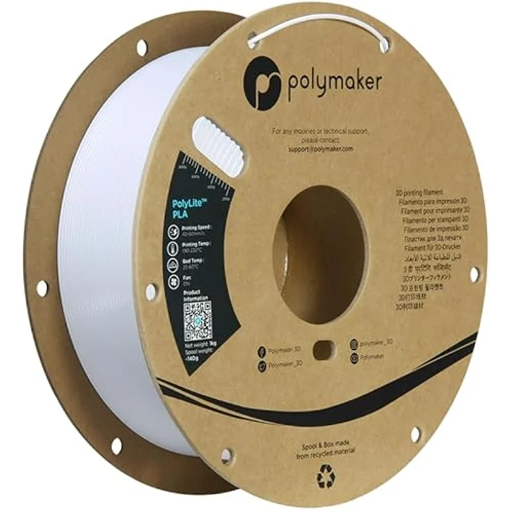 Polymaker PolyLite PLA, 1.75mm 3D-Druckmaterial, 1kg, Cold White, Jam-Free Technologie und hohe Wärmebeständigkeit bis 140˚C – Bild 1