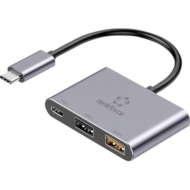 Renkforce RF-6735680 USB-Hub, 2+1 Port USB-A & USB-C® 3.2 Gen2 mit 10 GBit/s, Aluminiumgehäuse, Grau