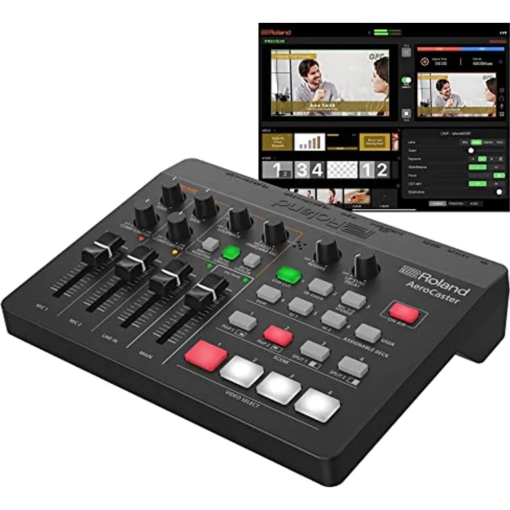 Roland AeroCaster VRC-01 Live-Streaming-System – kabellose Multikamera-Produktionslösung mit Hardware-Steuerung/Audio Interface und voll ausgestatteter iPad App, Black