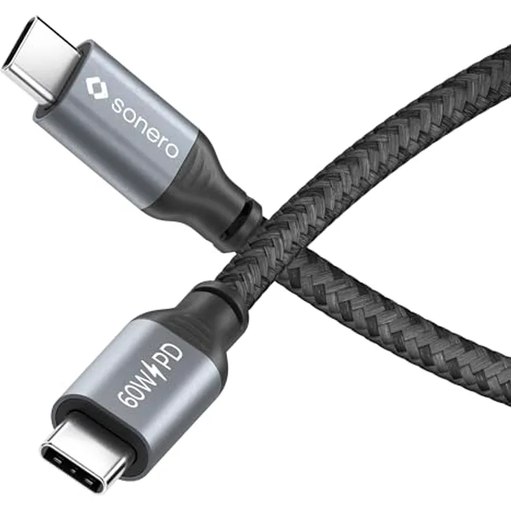 Sonero USB-C auf USB-C Ladekabel, Schnellladekabel Typ C, 60W PD, grau/schwarz, 3,00m