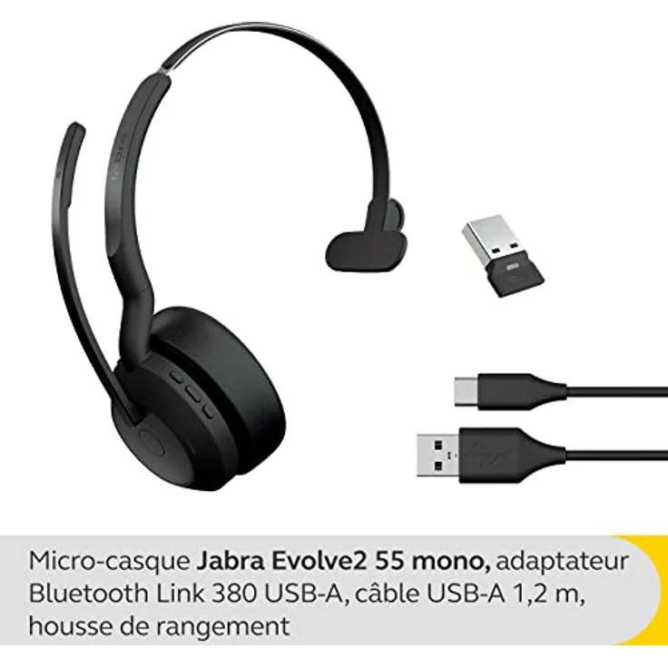 Jabra Evolve2 55 - schnurloses Mono-Headset mit Jabra Air Comfort - Mikrofone mit Geräuschunterdrückung und ANC - kompatibel mit allen UC-Plattformen wie Zoom und Google Meet - Schwarz – Bild 2