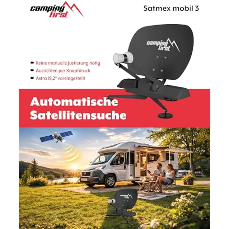 Camping First Satmex mobil 3 grau, vollautomatische portable Satellitenantenne mit schneller Montage und zuverlässigem TV-Empfang für mobile Nutzung – Bild 4