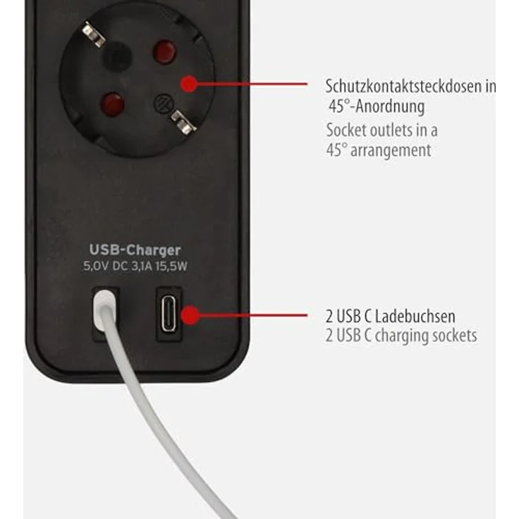 Brennenstuhl Ecolor Steckdosenleiste, schwarz, USB-Ladefunktion, 1,5m Kabel – Bild 3