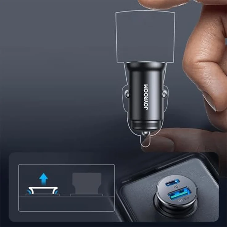 Joyroom JR-CCN05, 30W Mini USB-A und USB-C Auto-Ladegerät mit Power Delivery und Quick Charge, schwarz – Bild 2