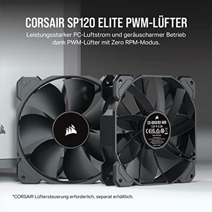 Corsair SP120 ELITE, 120-mm-PWM-Hochleistungslüfter mit CORSAIR AirGuide-Technologie - Minimale Geräuschent, 24,7 dBA, Lüftergeschwindigkeiten ab 300 bis zu 1.300 U/mi, Einzelpackung - Schwarz – Bild 2