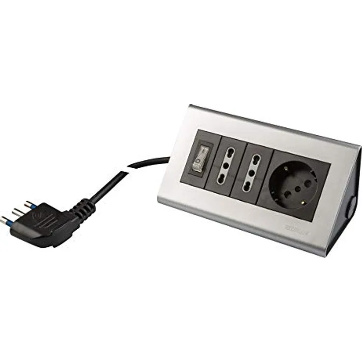 POLY POOL - PP2590.2S Mehrfachsteckdosenleiste für Schreibtisch - 2 zweiwertige Steckdosen 10/16A 2P+E - 1 Multistandard-Schukosteckdose 10/16A 2P+E - Steckdosenleiste mit Tischschalter mit 2m Kabel