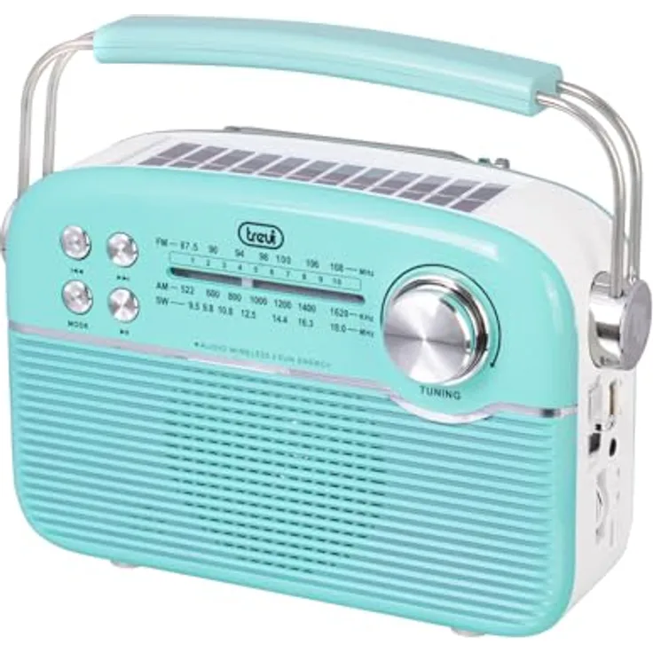 Trevi RA 7F50 BT, Tragbares Multiband-Solarradio mit AM, FM, Bluetooth und USB/microSD-Anschluss, Grün