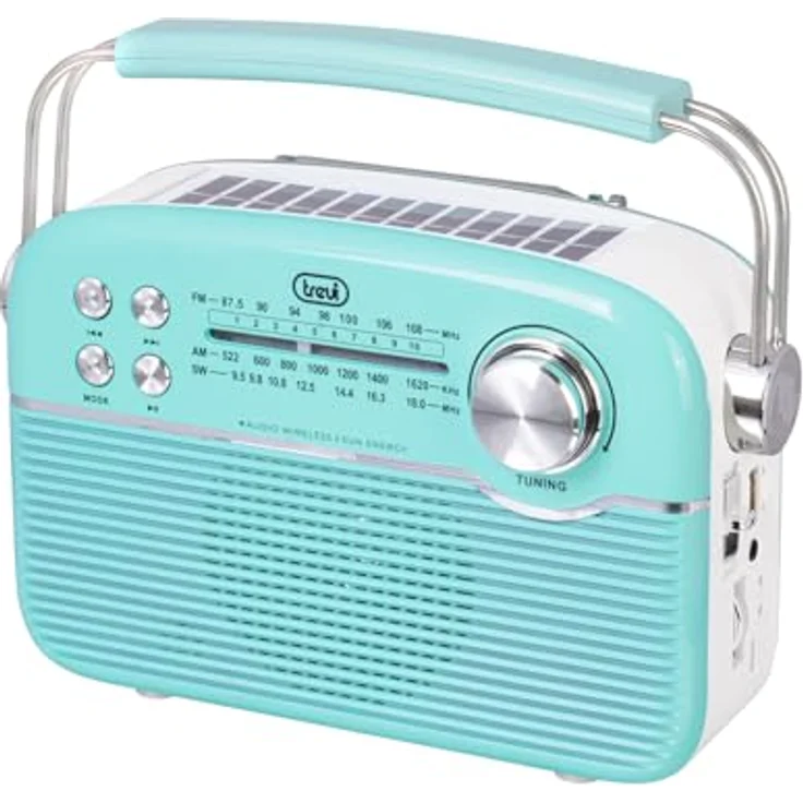 Trevi RA 7F50 BT, Tragbares Multiband-Solarradio mit AM, FM, Bluetooth und USB/microSD-Anschluss, Grün – Bild 1