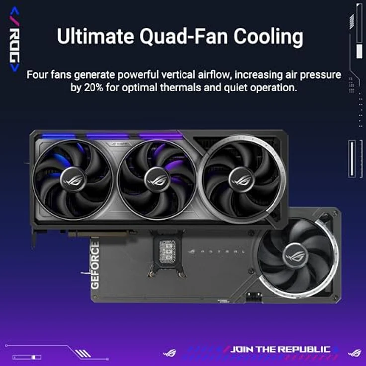 ASUS ROG Astral GeForce RTX 5080 16GB GDDR7 OC Edition Gaming Grafikkarte, Vier Lüfter, PCIe 5.0, 2X HDMI 2.1b, 3X DisplayPort 2.1a, Vollmetall-Druckguss-Gehäuse, schwarz – Bild 3