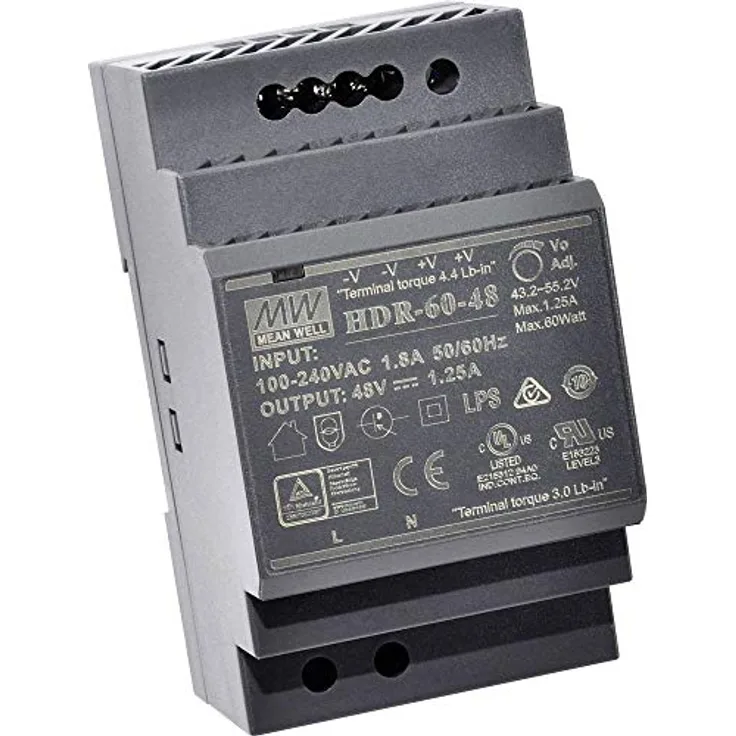 Mean Well HDR-60-24, Ultra Slim Netzteil mit 60W, 24V und 2.5A, universeller Eingang 85-264V AC