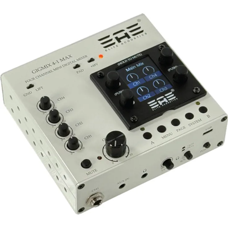 Elite Acoustics GigMix 4-1 MAX, 4-Kanal Digitalmixer mit Class-A Mic Input, Farbdisplay und Effekten