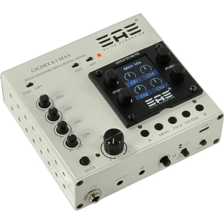 Elite Acoustics GigMix 4-1 MAX, 4-Kanal Digitalmixer mit Class-A Mic Input, Farbdisplay und Effekten