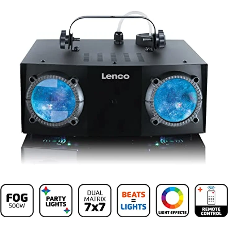 Lenco LFM-110 Dual Matrix RGB Partylicht - mit Nebelmaschine - integrierte Lichtshowprogramme - 1 Liter Fassungsvermögen für Nebelflüssigkeit - Nebel-Timer - schwarz – Bild 2