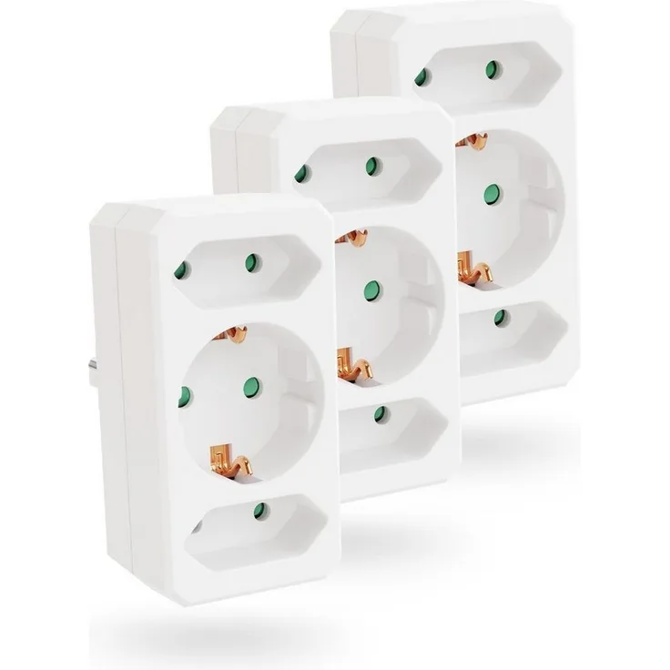 greate. 3x 3fach Steckdosenadapter bis 3500W, 3er Mehrfachsteckdose ohne Kabel 3-fach (Erhöhter Berührungsschutz)