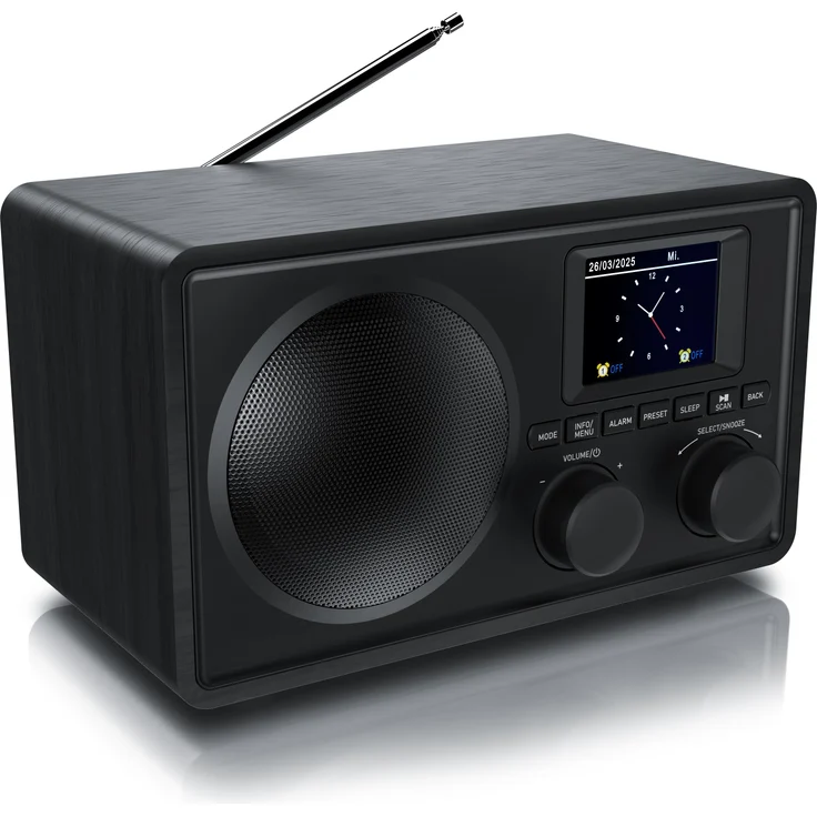 BEARWARE DAB+ Radiowecker mit TFT Display, Bluetooth, USB, AUX, 2 Alarme, automatischer Suchlauf, Equalizer, 40 Speicherplätze, schwarz