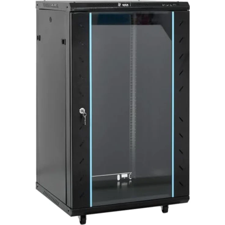 vidaXL 18U Netzwerkschrank, Serverschrank abschließbar mit Rollen und abnehmbaren Seitenteilen, freistehend, 19" IP20 – Bild 1