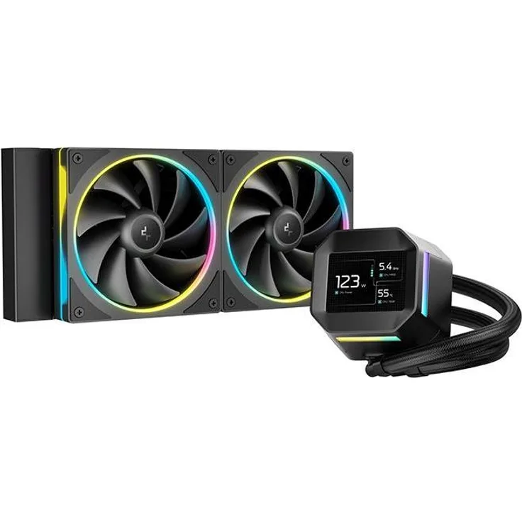 Deepcool K Cooler Wasserkühlung LM240, CPU Wasserkühler mit 2,4-Zoll-IPS-Display und MP4-Videowiedergabe, Schwarz
