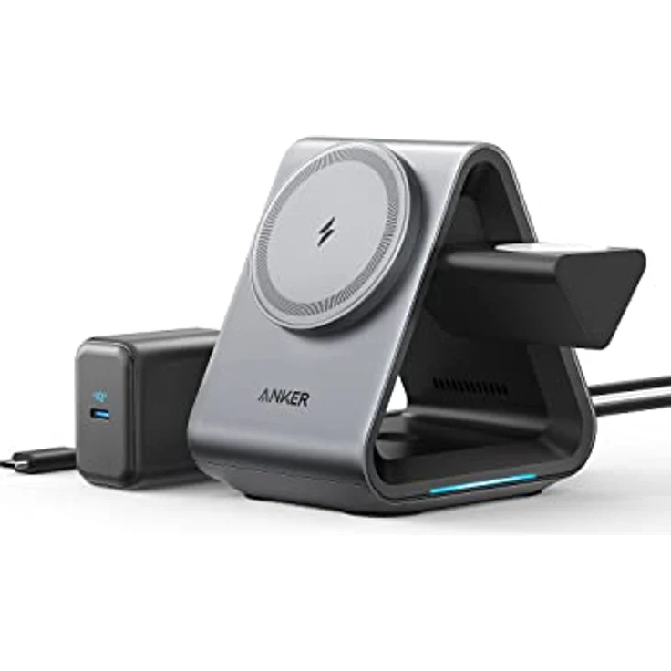 Anker 737 MagGo Charger (3-in-1 kabellose Ladestation) mit USB-C Kabel, Max. 15W Schnelladen, Kompatibel mit iPhone 14/13/12 Serie, Apple Watch S8, AirPods Pro (mit 30W USB-C Ladegerät) – Bild 1