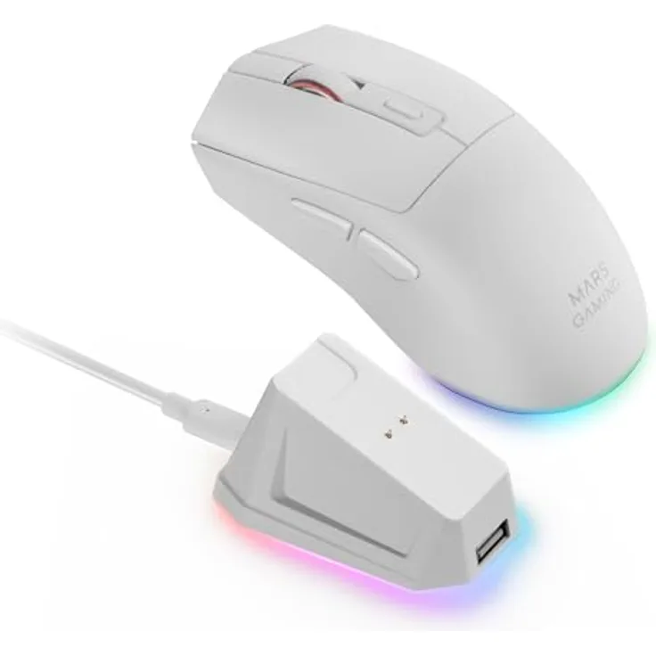 Mars Gaming MM-T3W, Gaming Maus mit 14400 DPI, kabellos und kabelgebunden, ergonomisches Design für Rechtshänder, schwarze Beleuchtung