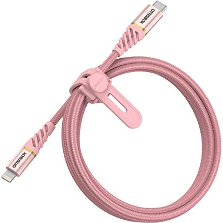 OtterBox verstärktes, umflochtendes Premium USB-C auf Lightning Kabel, Mfi zertifiziert, Schnelllade Kabel für iPhone und iPad, Ultra-Robust und getestet auf Biegsamkeit und Flexibilität,1M,Roségold