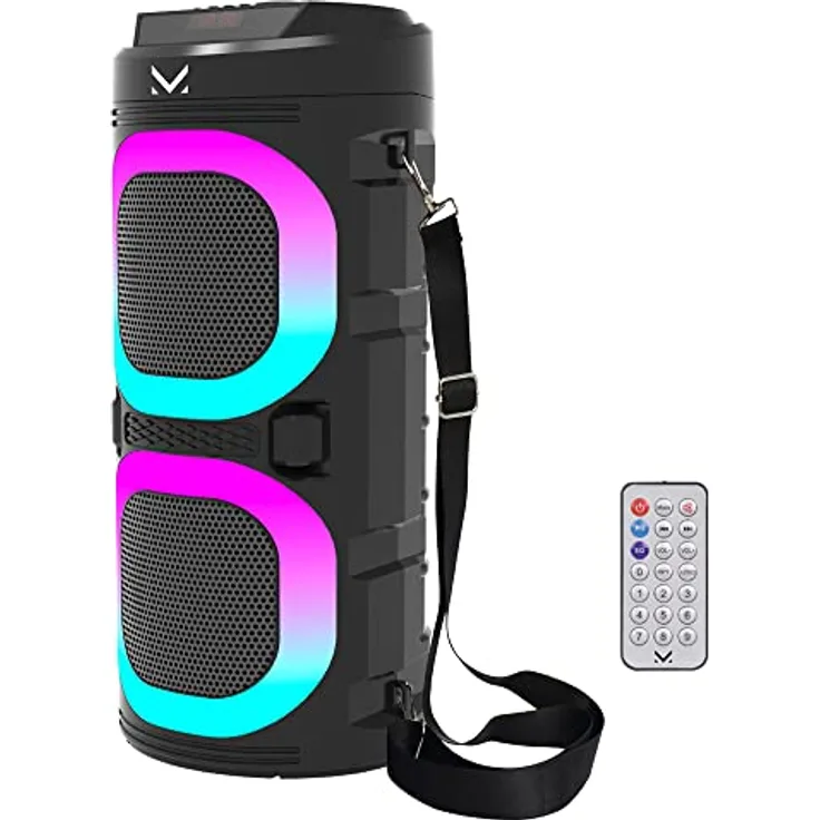 Majestic FIRE 9, Bluetooth-Lautsprecher mit 3 LED-Lichteffekten, USB/microSD/AUX-IN/MIC, wiederaufladbarem Akku, TWS-Funktion und Fernbedienung, schwarz