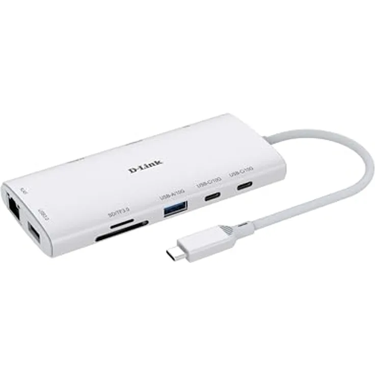 D-Link DUP-A01 USB-C Hub 10-in-1, 2x HDMI 4K@60Hz, USB 3.1/3.0, 100W Power Delivery, SD/microSD, Gigabit Ethernet, Dockingstation für MacBook und Windows Laptops