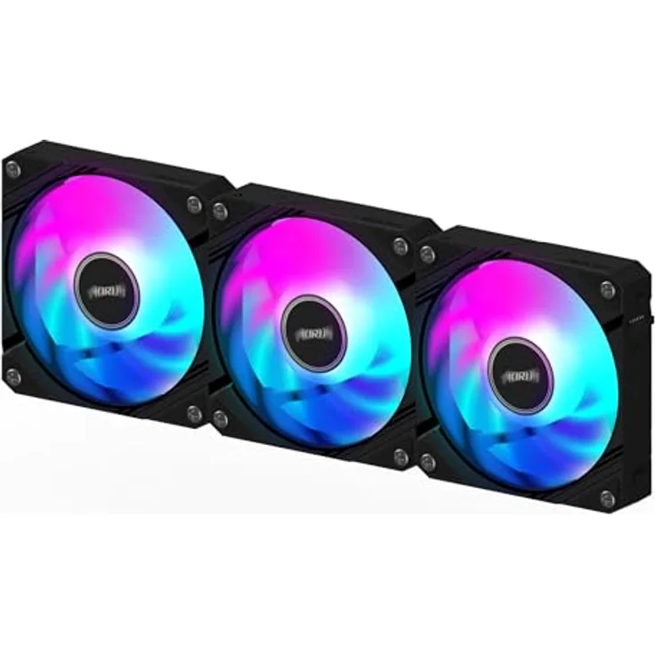 Gigabyte AORUS EZ CHAIN FAN 120, 3er Set CPU Wasserkühler mit Daisy-Chain-Setup und leisem Lüfterblatt-Design, Schwarz