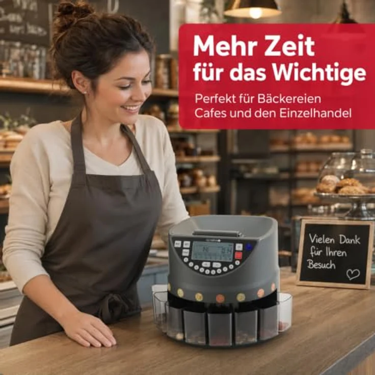 OLYMPIA Münzzähl- und Sortiermaschine CC 300, 600 Münzen in EUR, bis zu 270 Münzen pro Minute, LED-Display und Kundendisplay – Bild 6