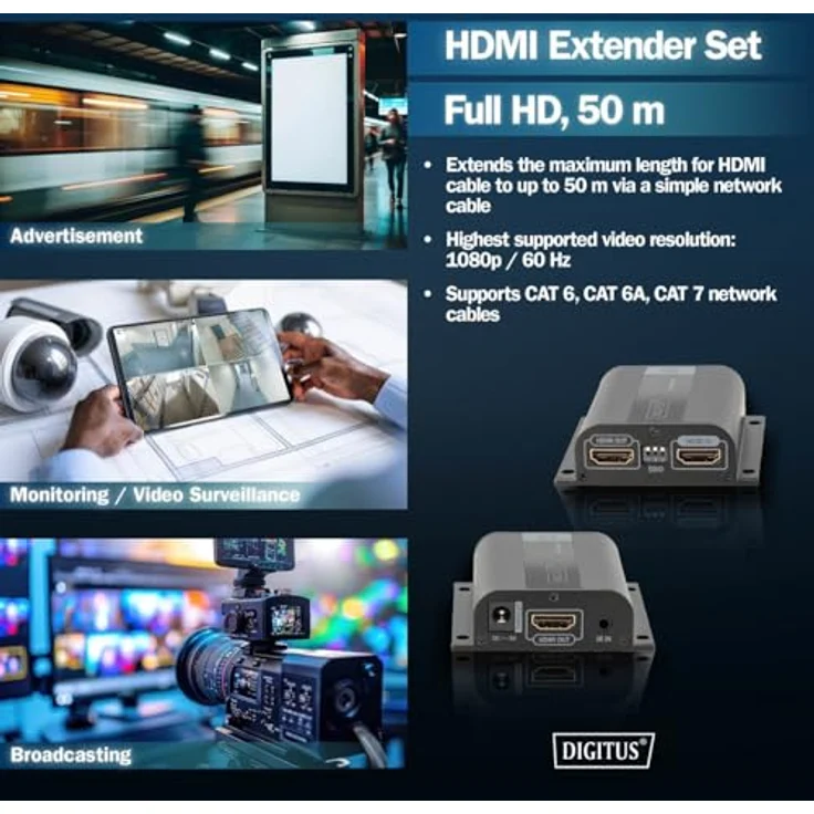 DIGITUS Professional DS-55100-1 - HDMI Extender - Full HD - Set (Sender-Empfänger) - nur 1 Netzteil erforderlich - bis zu 50 m Reichweite - Patchkabel (Cat 6, Cat 6A, Cat 7) - schwarz – Bild 4