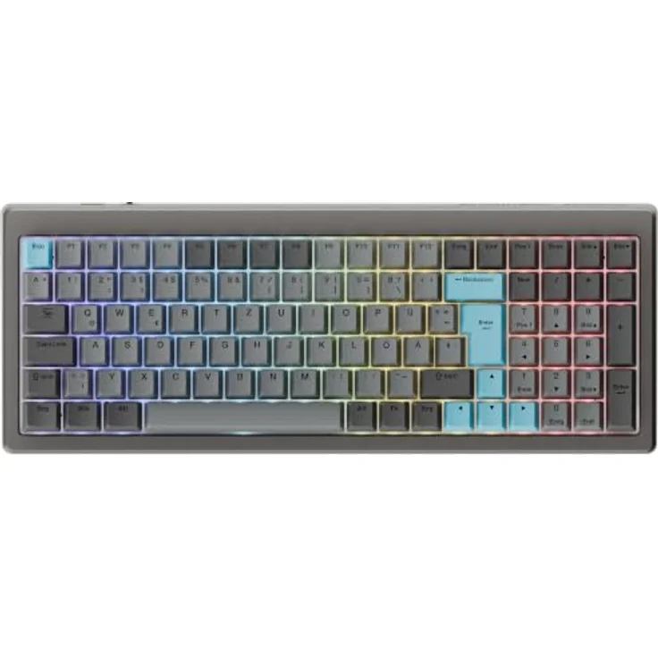 Ducky Cushion 98 Gaming-Tastatur, 96%, DE-Layout (ISO), Shush Green Switches, RGB, 2,4 GHz/Bluetooth, Nickel – Bild 1