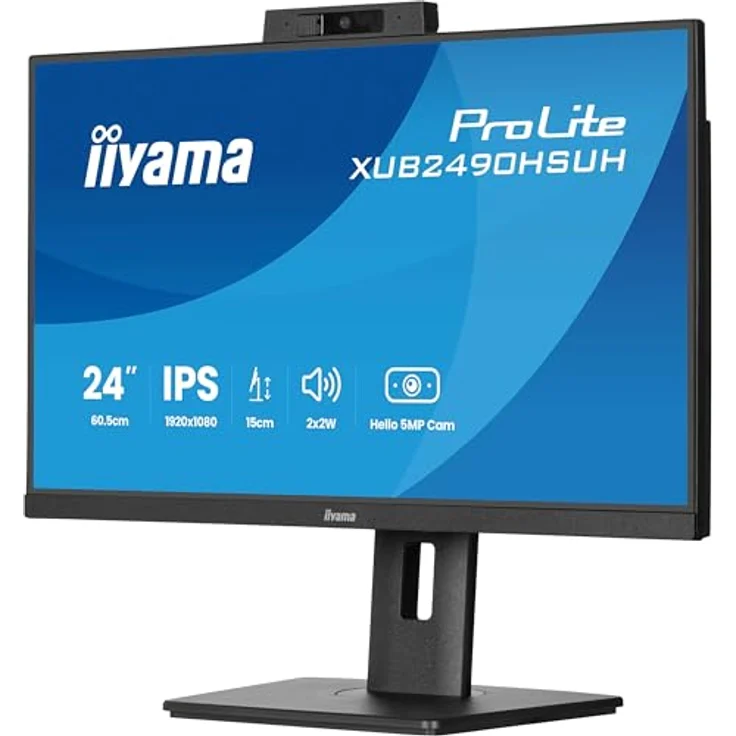 iiyama ProLite XUB2490HSUH-B2, 24’’ Desktop-Monitor mit integrierter Windows Hello Webcam, Mikrofon und IPS-Panel – Bild 4